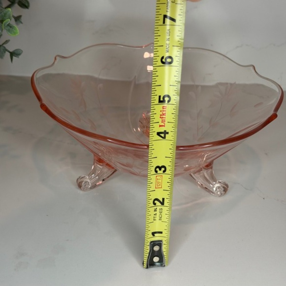 Lancaster Glass Jubilee‎ Pattern Three-Footed Bowl Etched Floral Design - Picture 8 of 9